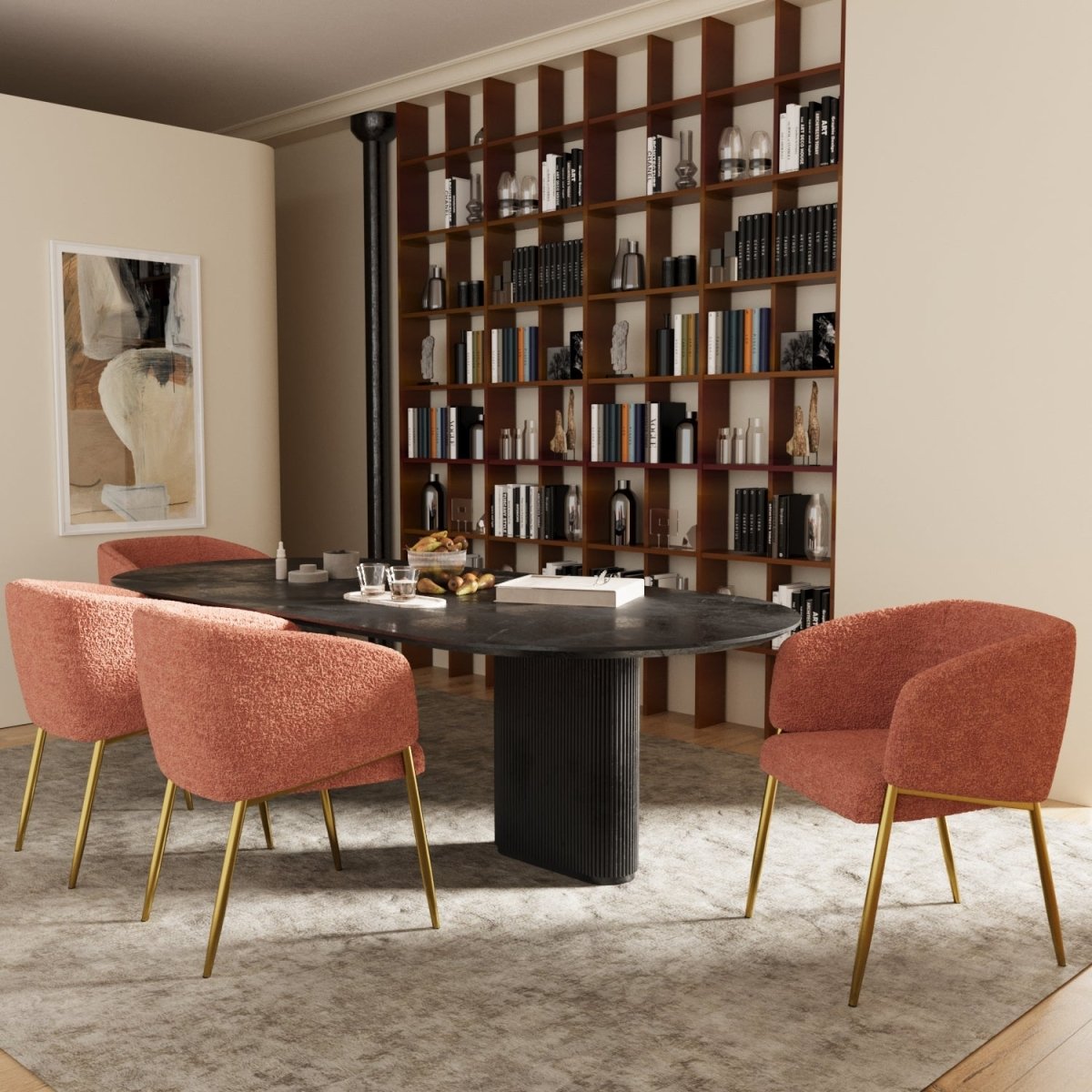 Fauteuil de salle à manger bouclette couleur brique Basile