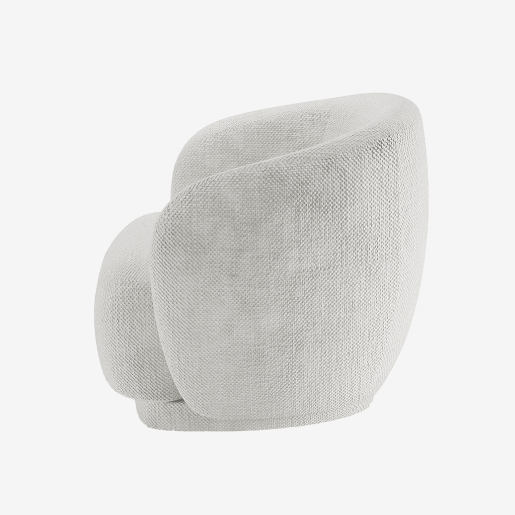 Fauteuil design demi-tonneau tissu chenille blanc Victoria