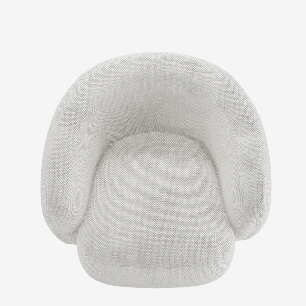 Fauteuil design demi-tonneau tissu chenille blanc Victoria