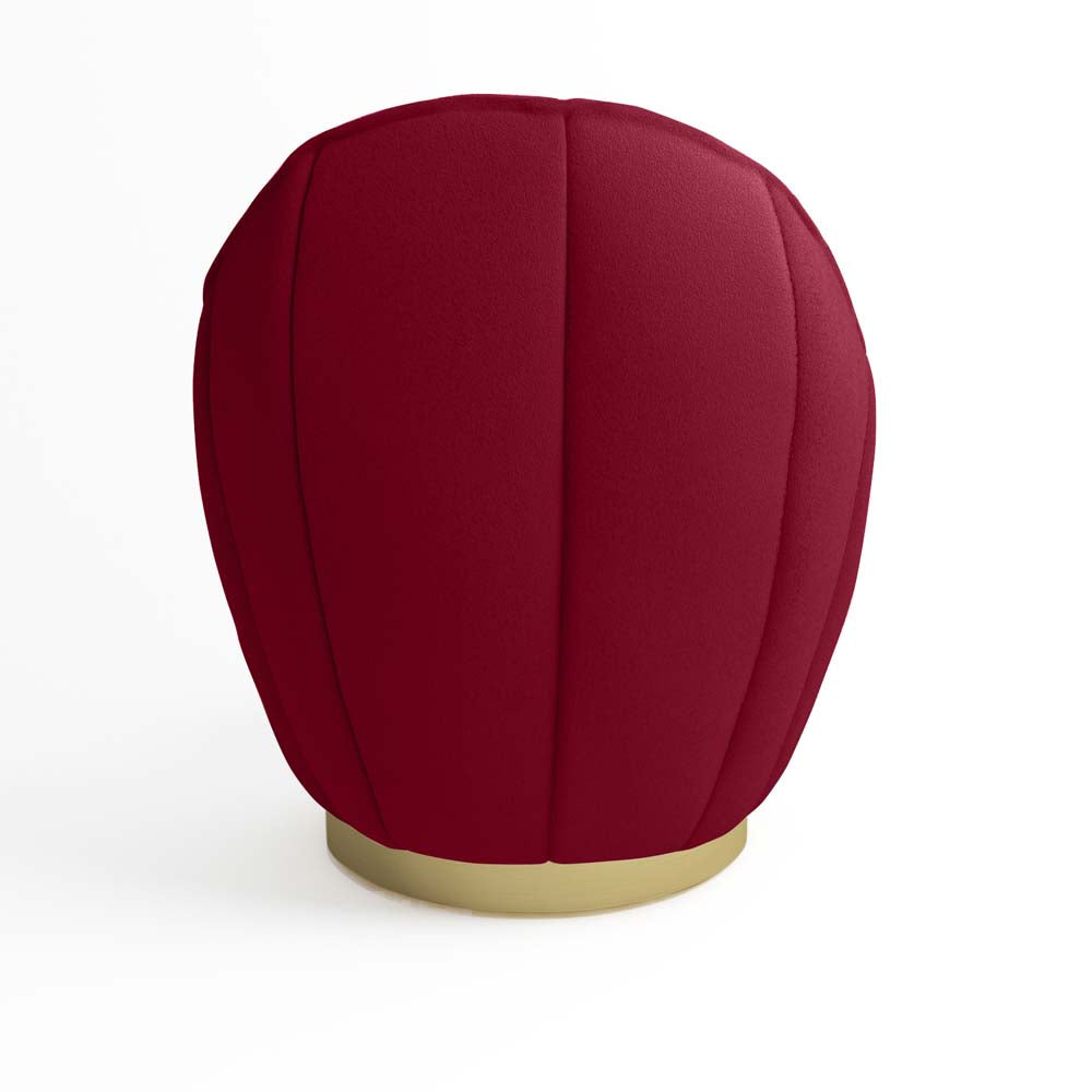 Fauteuil en velours bordeaux, base cerclage doré effet laiton