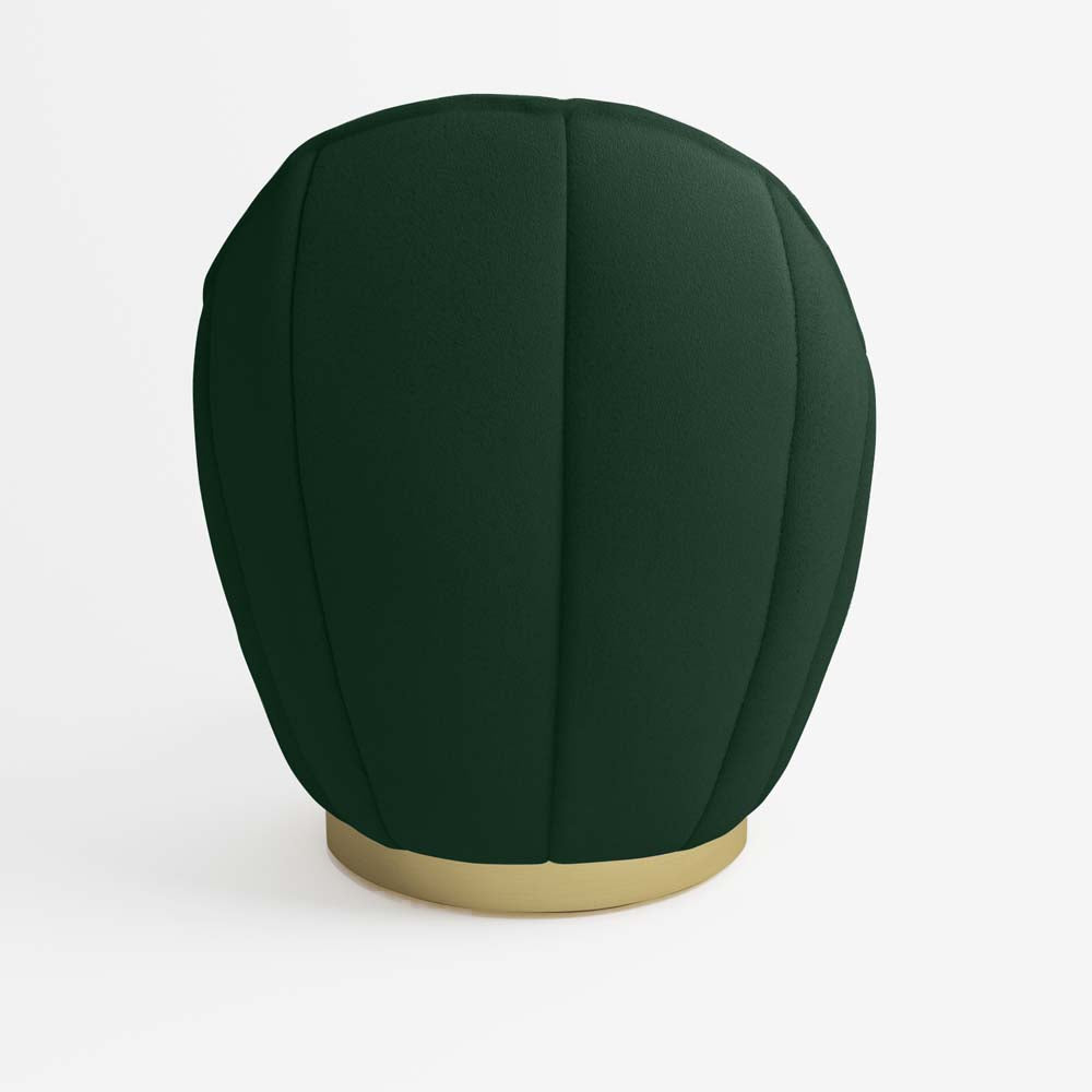 Fauteuil en velours vert sapin, base cerclage doré effet laiton