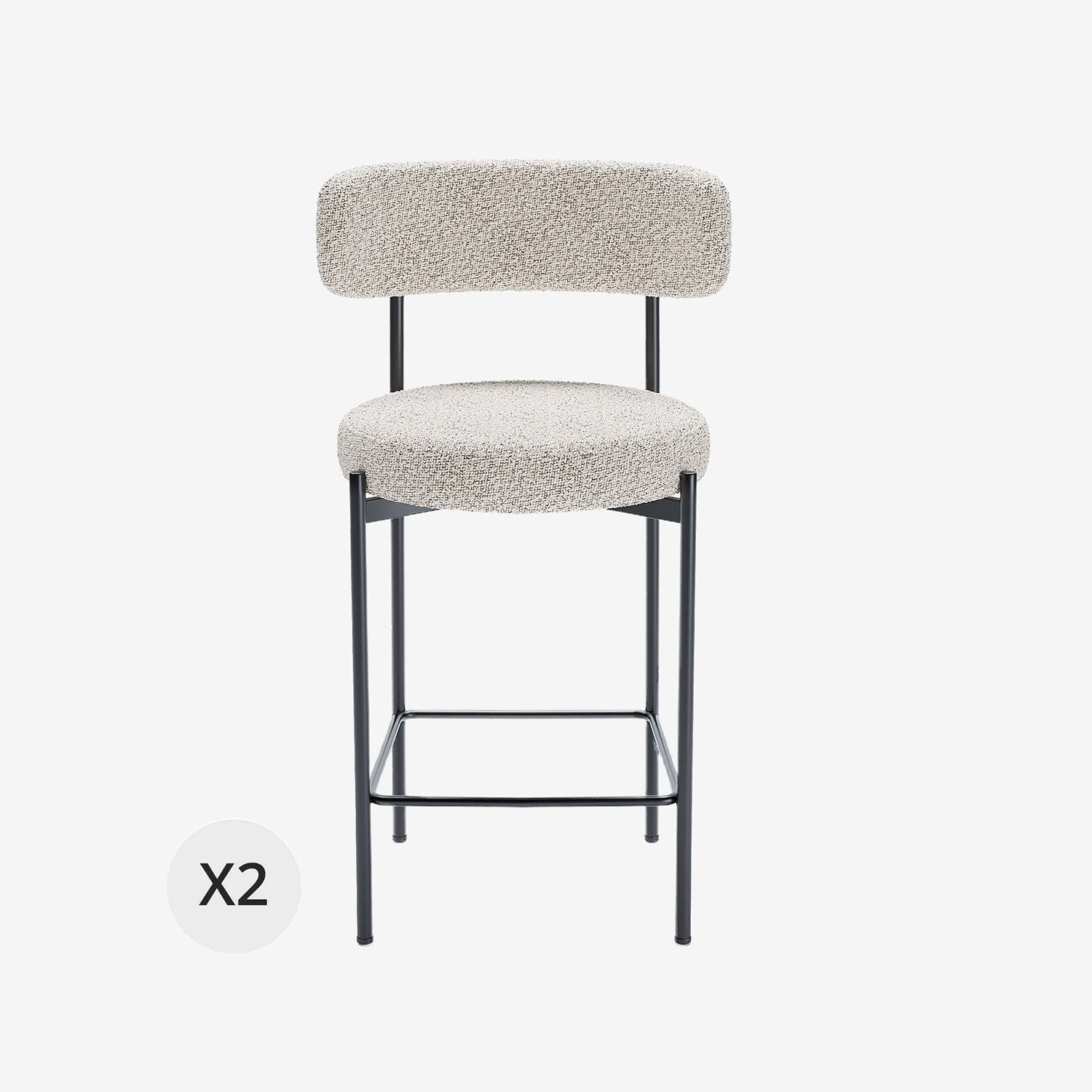 Lot de 2 tabourets de bar bouclette grise & blanche Agathe