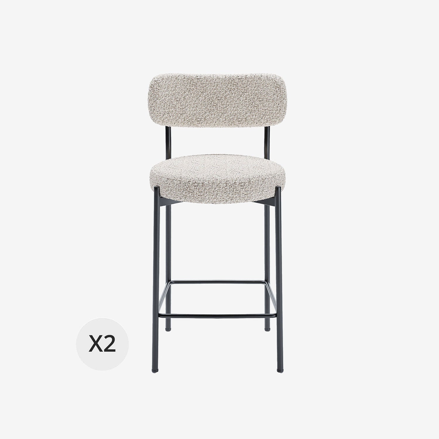 Lot de 2 fauteuils de bar bouclette grise et blanche Lili