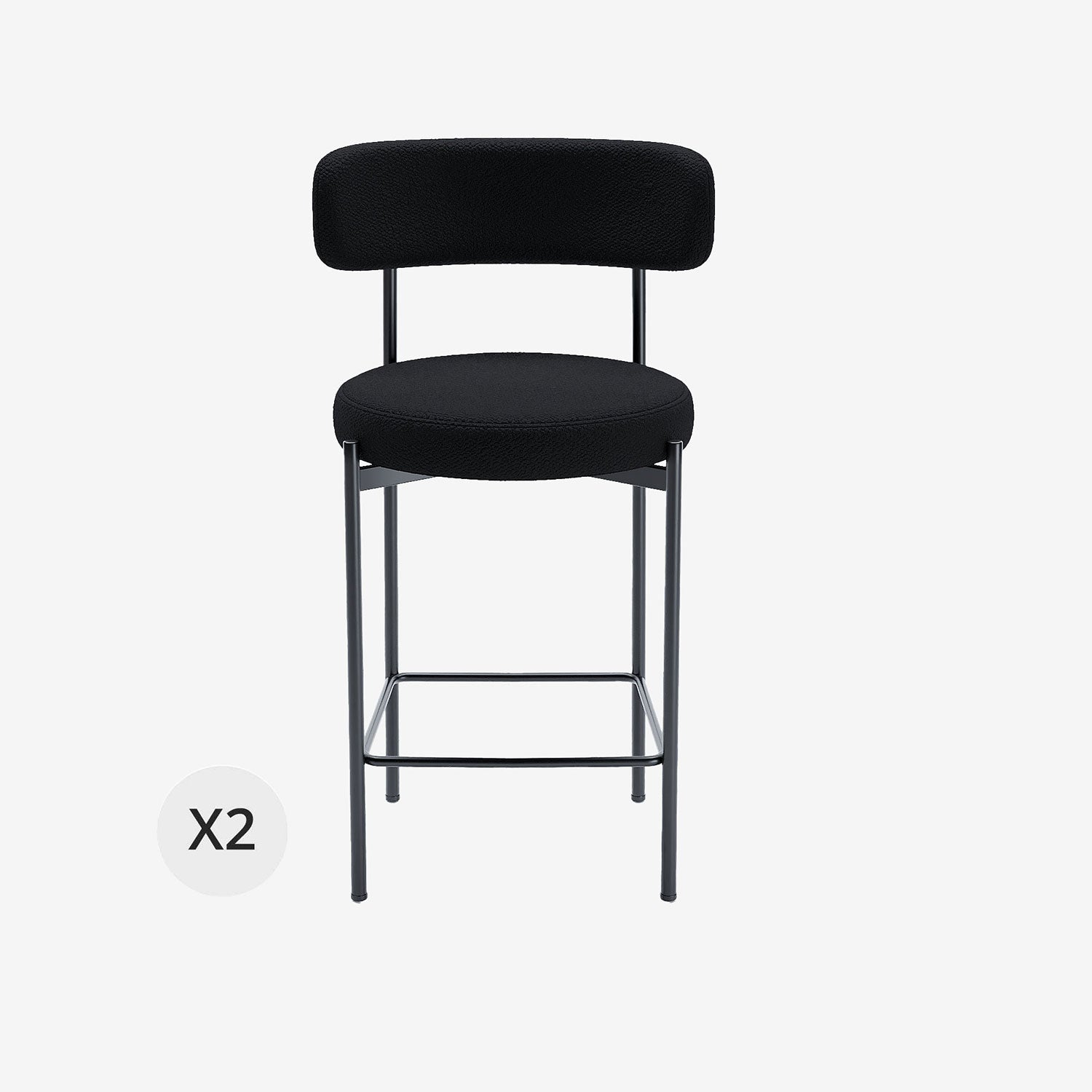 Lot de 2 tabourets de bar bouclette gris anthracite Agathe