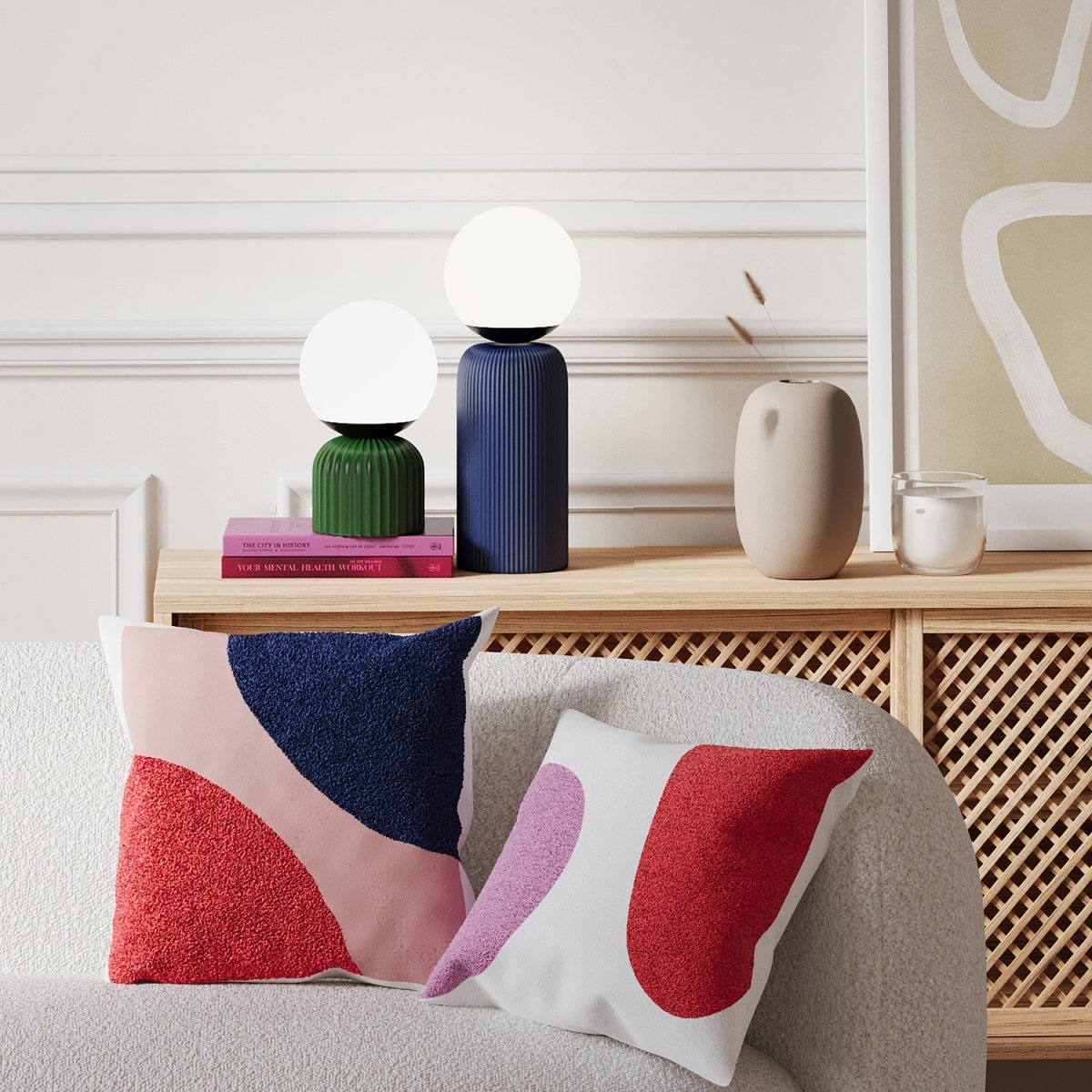 Lampe à poser en céramique bleue et globe de verre Gauguin