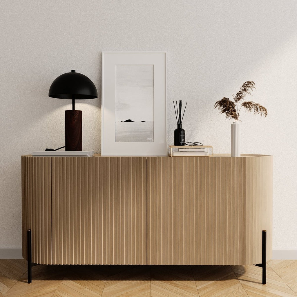 Lampe à poser en métal noir effet bois Rousseau