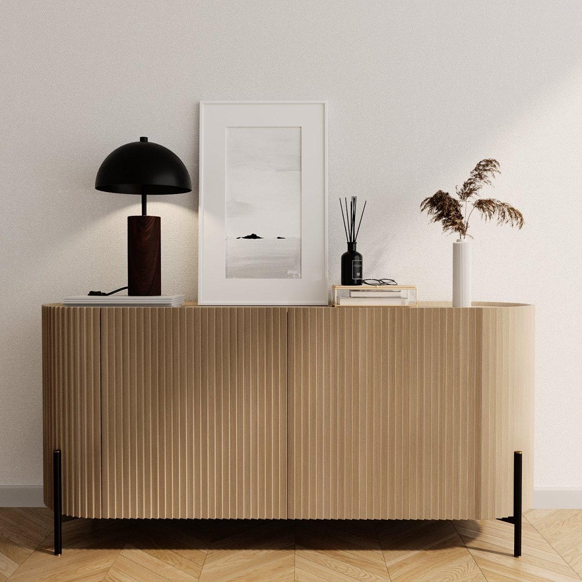 Lampe à poser en métal noir effet bois Rousseau
