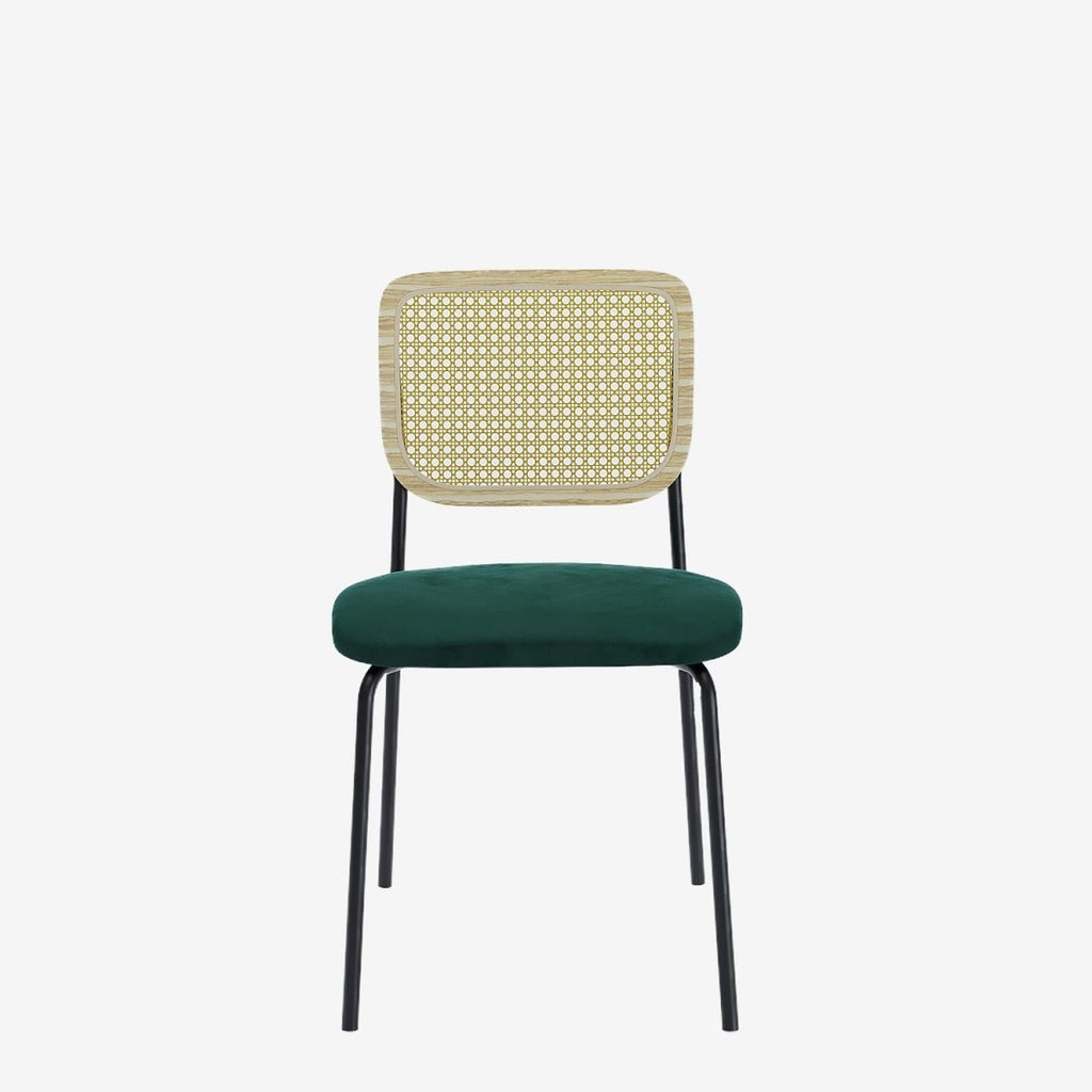 Lot de 2 chaises en rotin et velours vert Juna