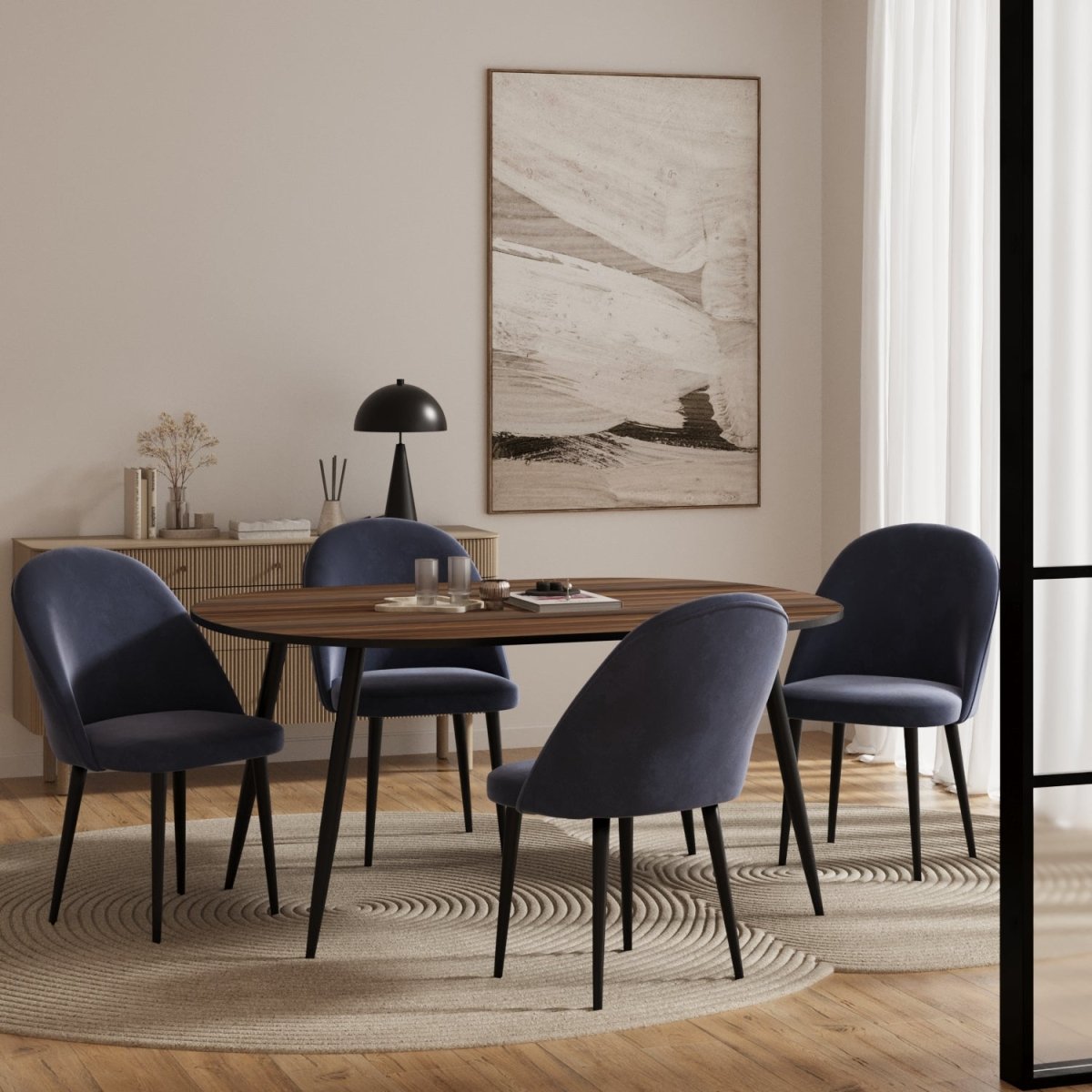 Lot de 2 chaises en velours bleu & métal noir Nina