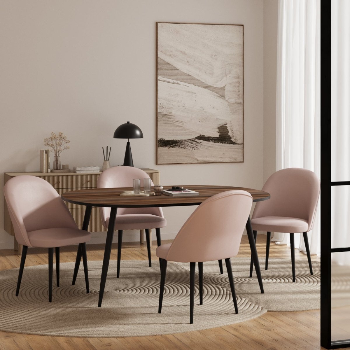 Lot de 2 chaises en velours rose & métal noir Nina