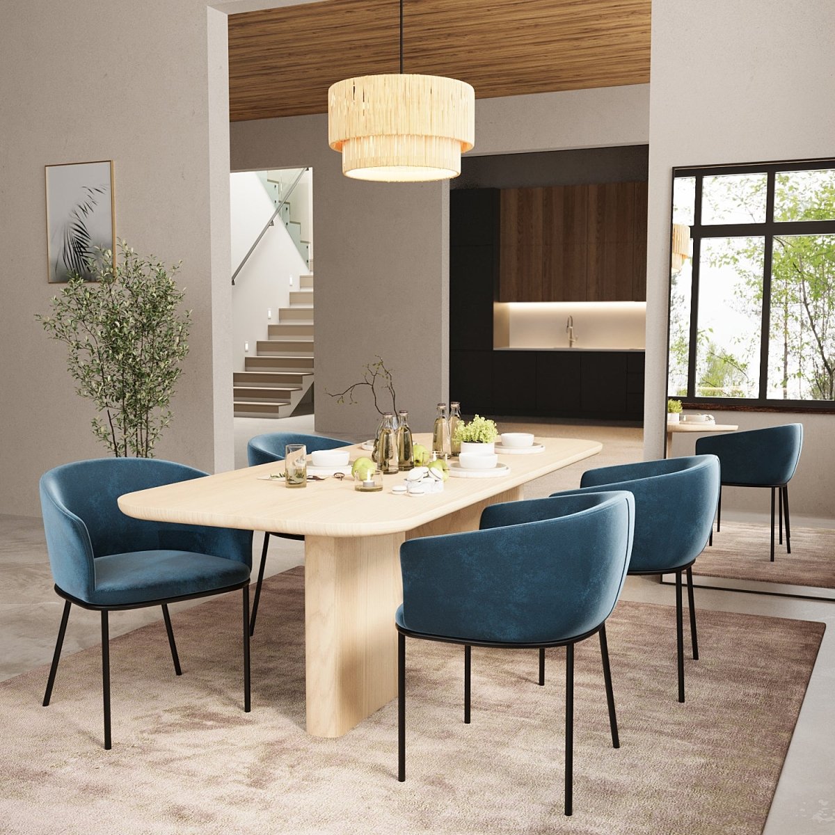 Lot de 2 fauteuils de salle à manger en velours bleu Andréa
