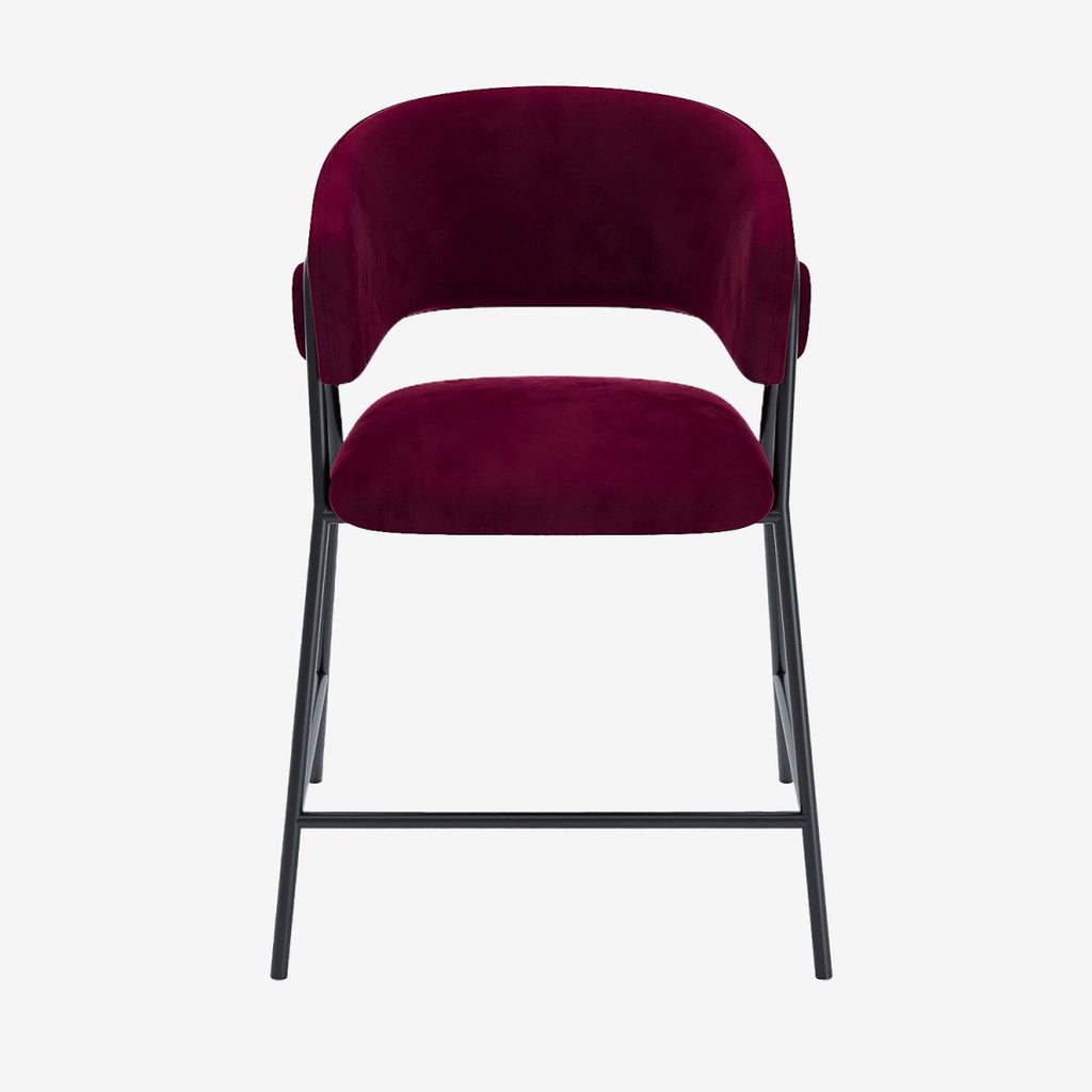 Lot de 2 tabourets de bar avec dossier, velours bordeaux Bonnie