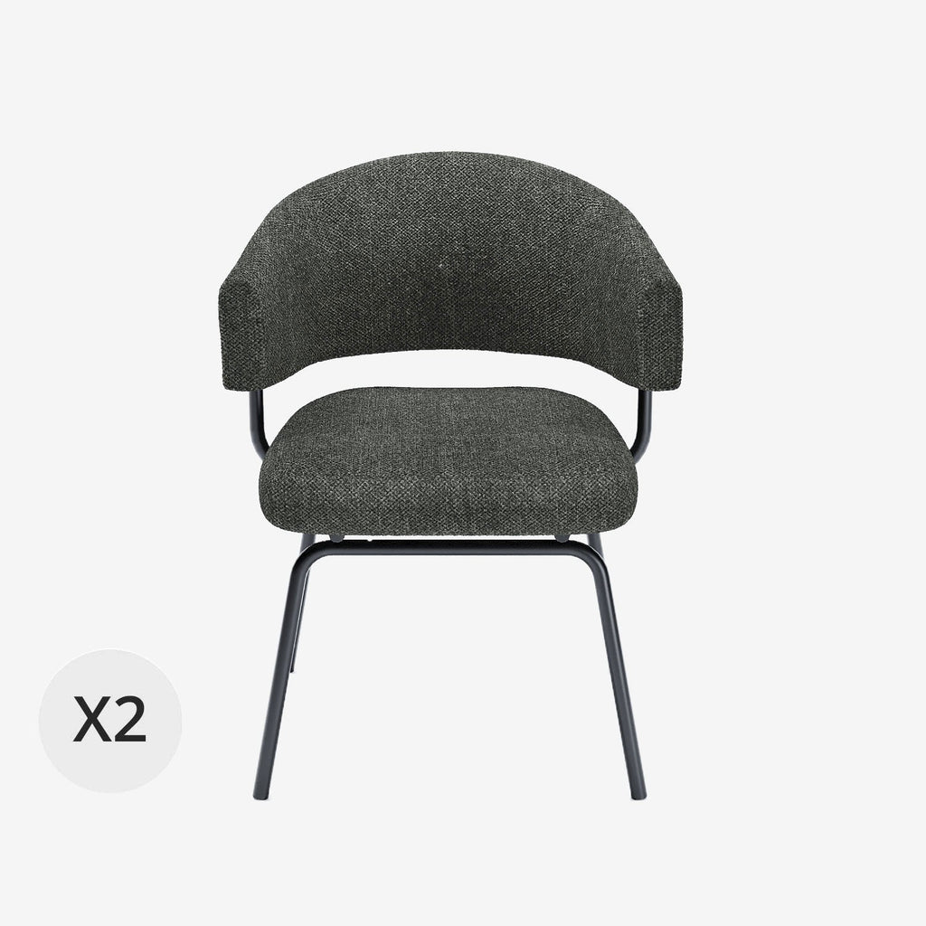 Lot de 2 chaises avec accoudoir tendance en tissu chenille gris-anthracite Silva