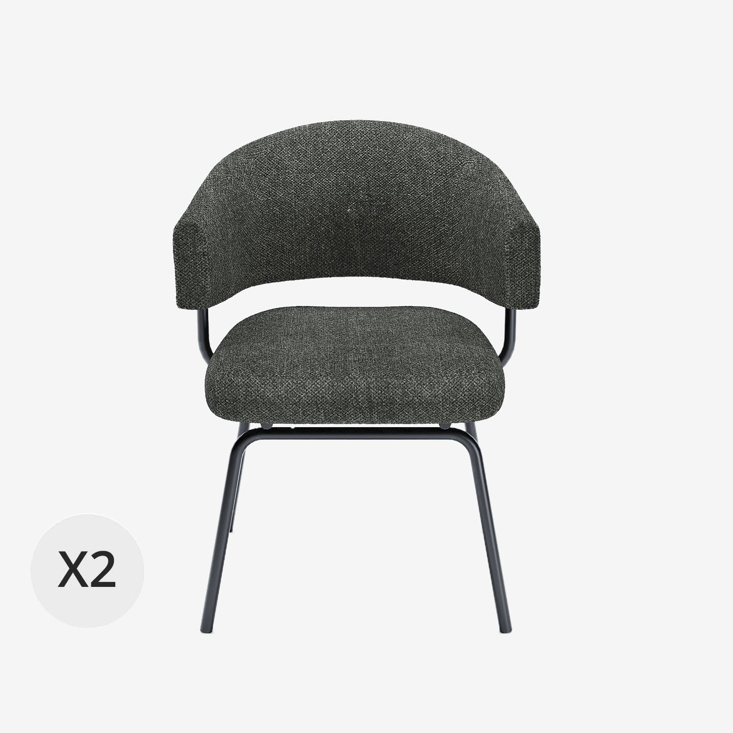 Lot de 2 chaises avec accoudoir tendance en tissu chenille gris-anthracite Silva