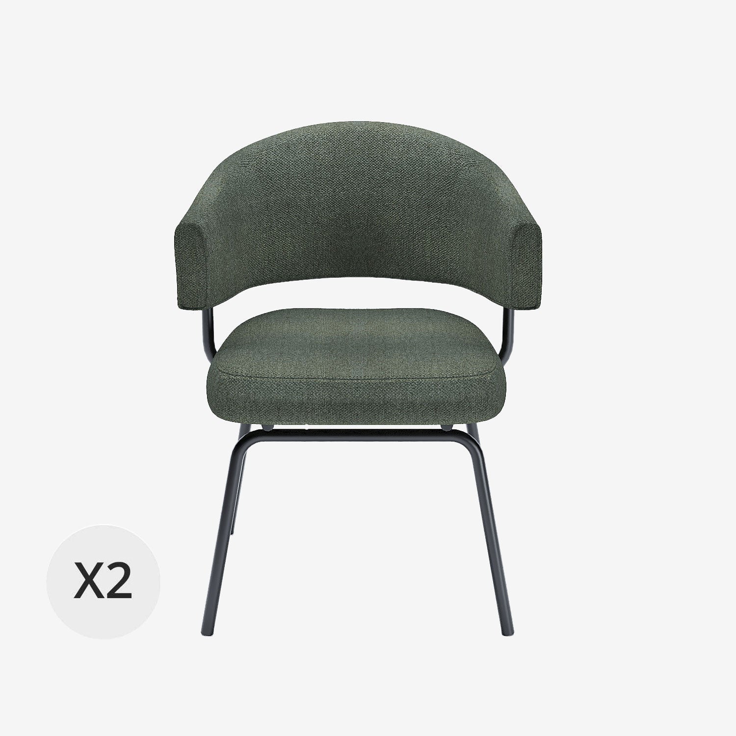Lot de 2 chaises avec accoudoir tendance en tissu chenille vert Silva