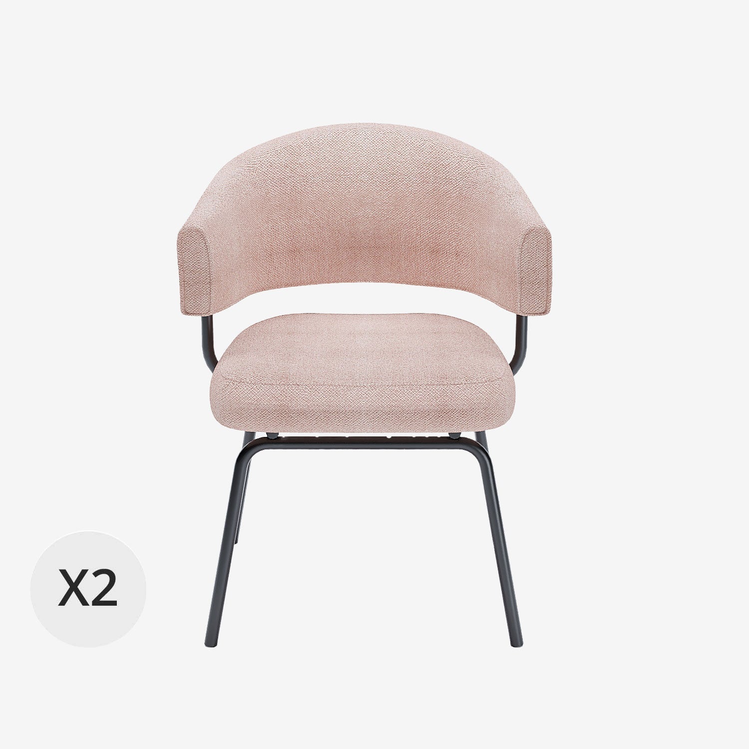 Lot de 2 chaises avec accoudoir tendance en tissu chenille rose poudré Silva