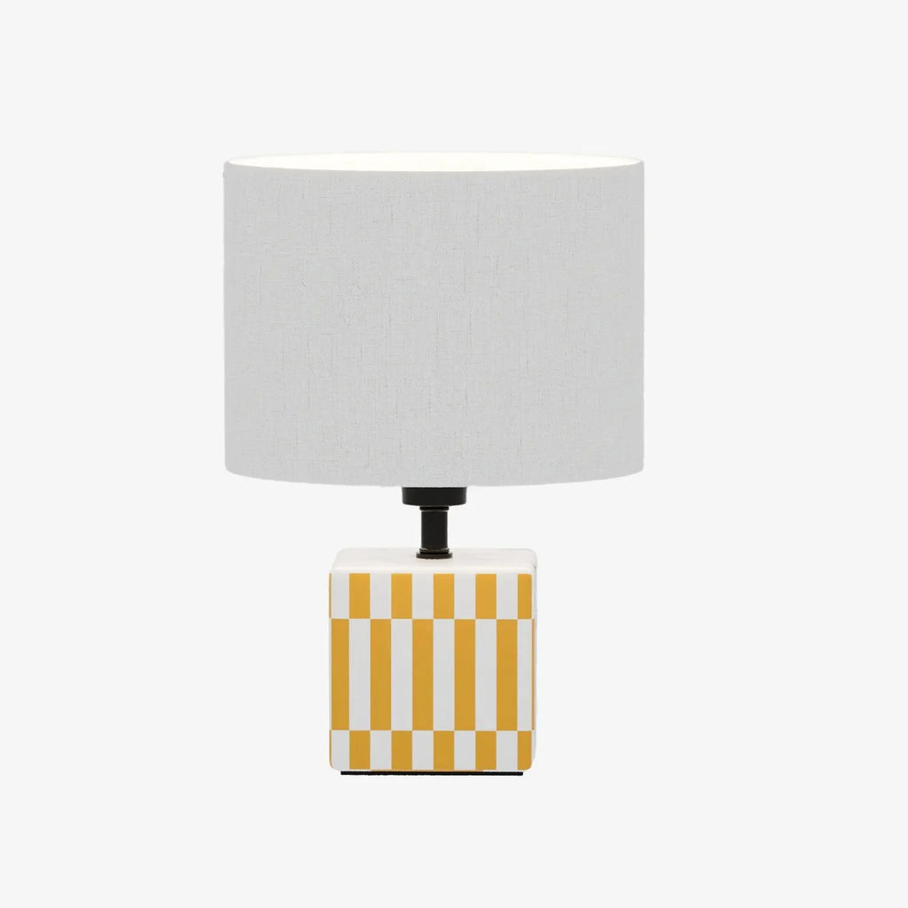 Petite lampe à poser Manet – céramique jaune solaire et lin naturel