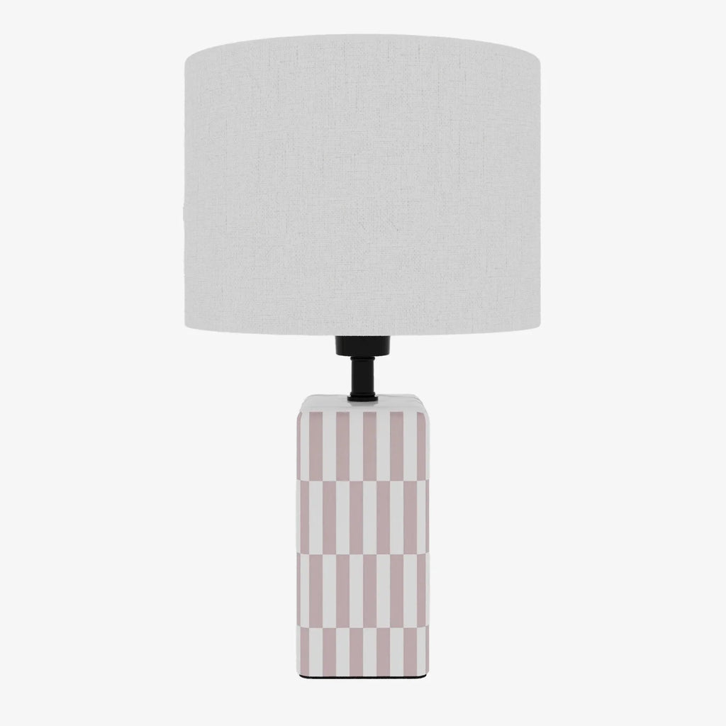 Lampe à poser Manet – céramique rose poudré et lin naturel
