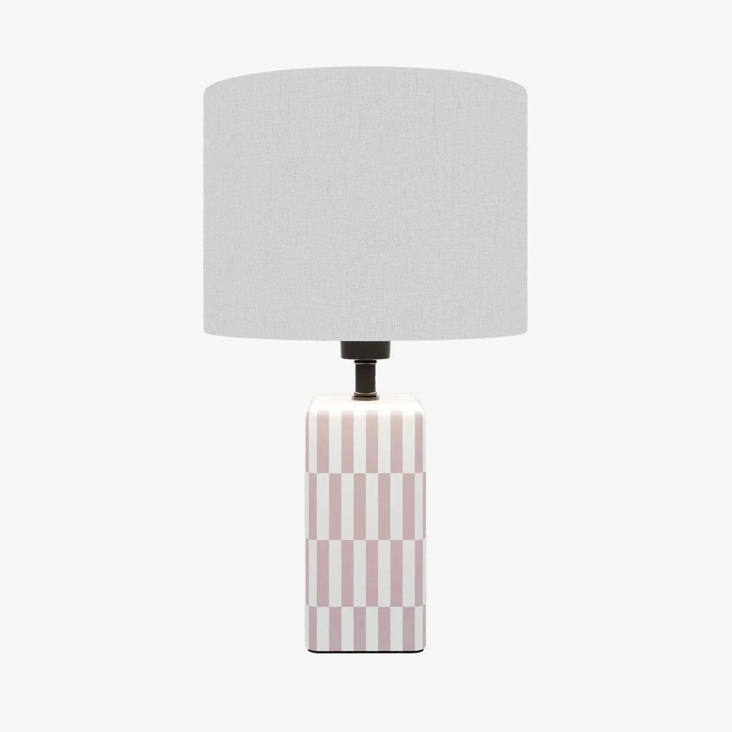 Lampe à poser Manet – céramique rose poudré et lin naturel
