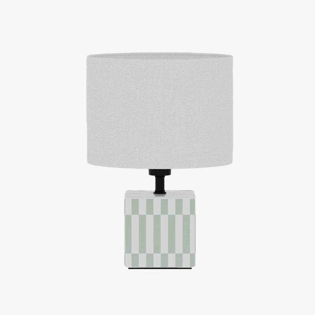 Petite lampe à poser Manet – céramique vert d’eau et lin naturel