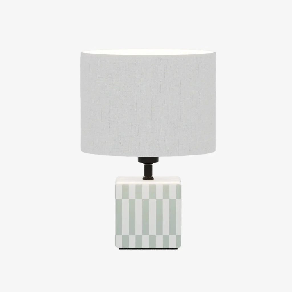 Petite lampe à poser Manet – céramique vert d’eau et lin naturel