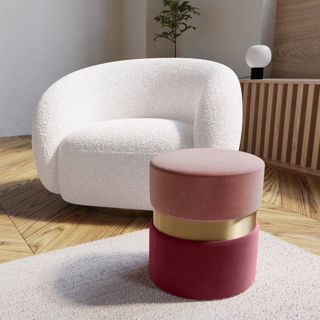 Pouf contemporain, bicolore rouge