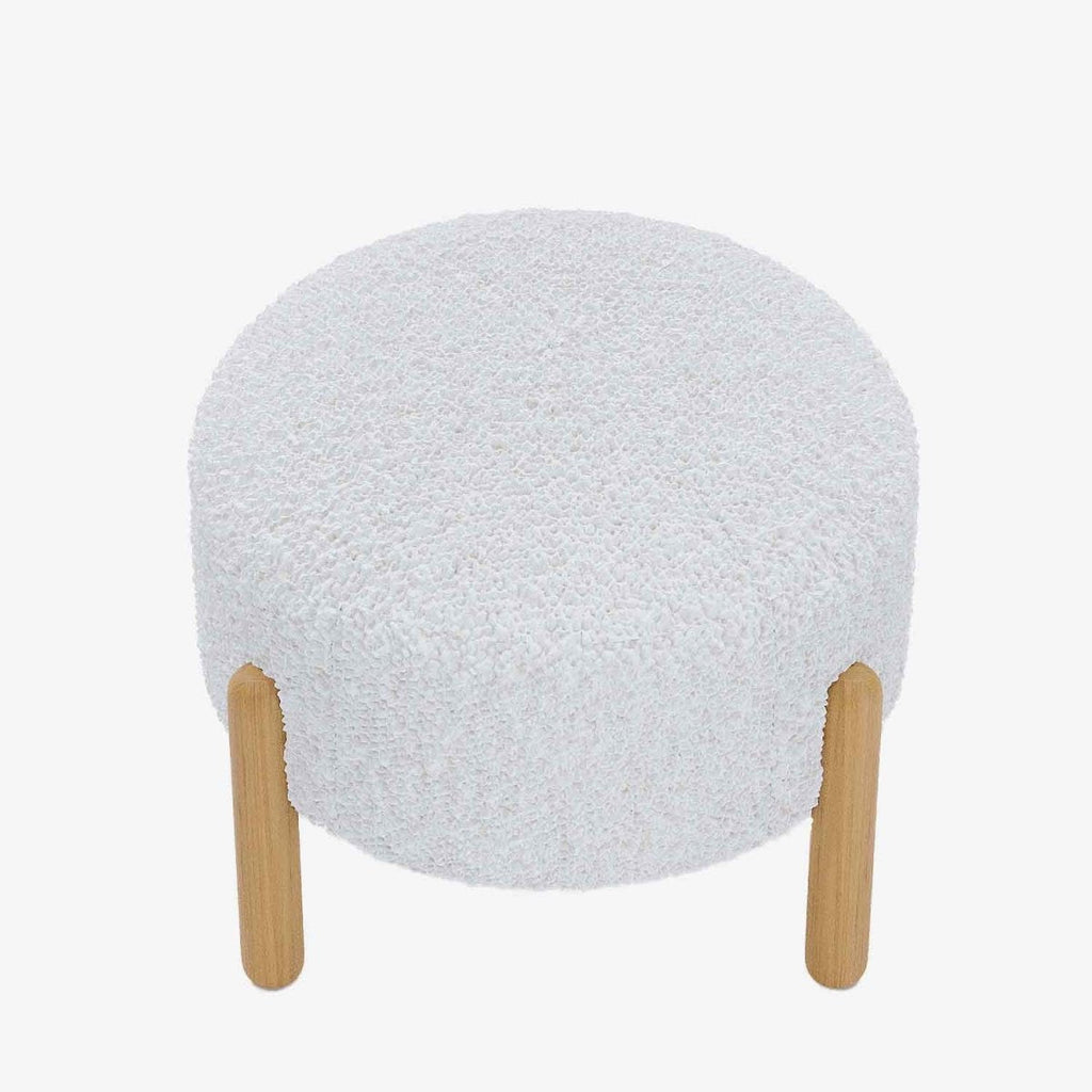 Pouf laine bouclée blanche & bois Camélia