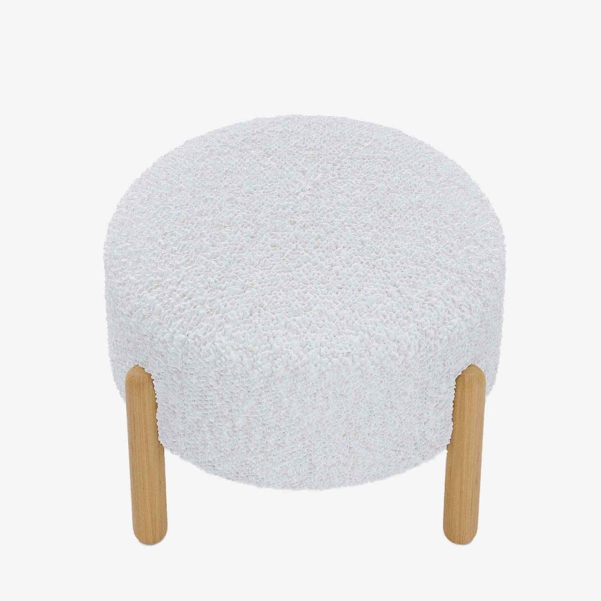 Pouf laine bouclée blanche & bois Camélia