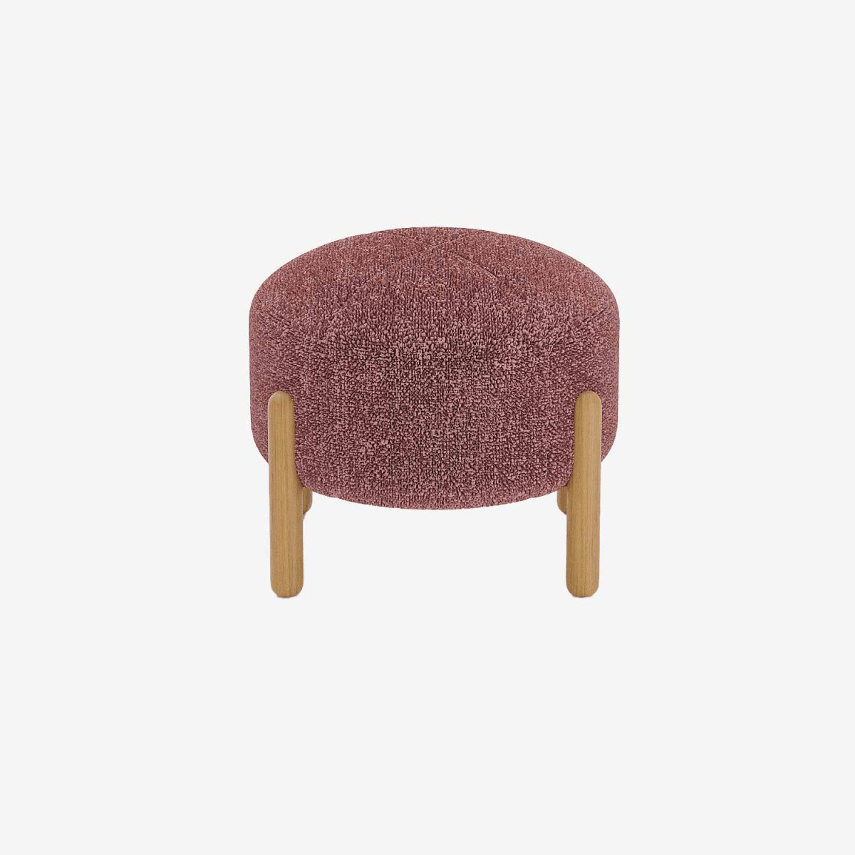 Pouf laine bouclée rose & bois Camélia