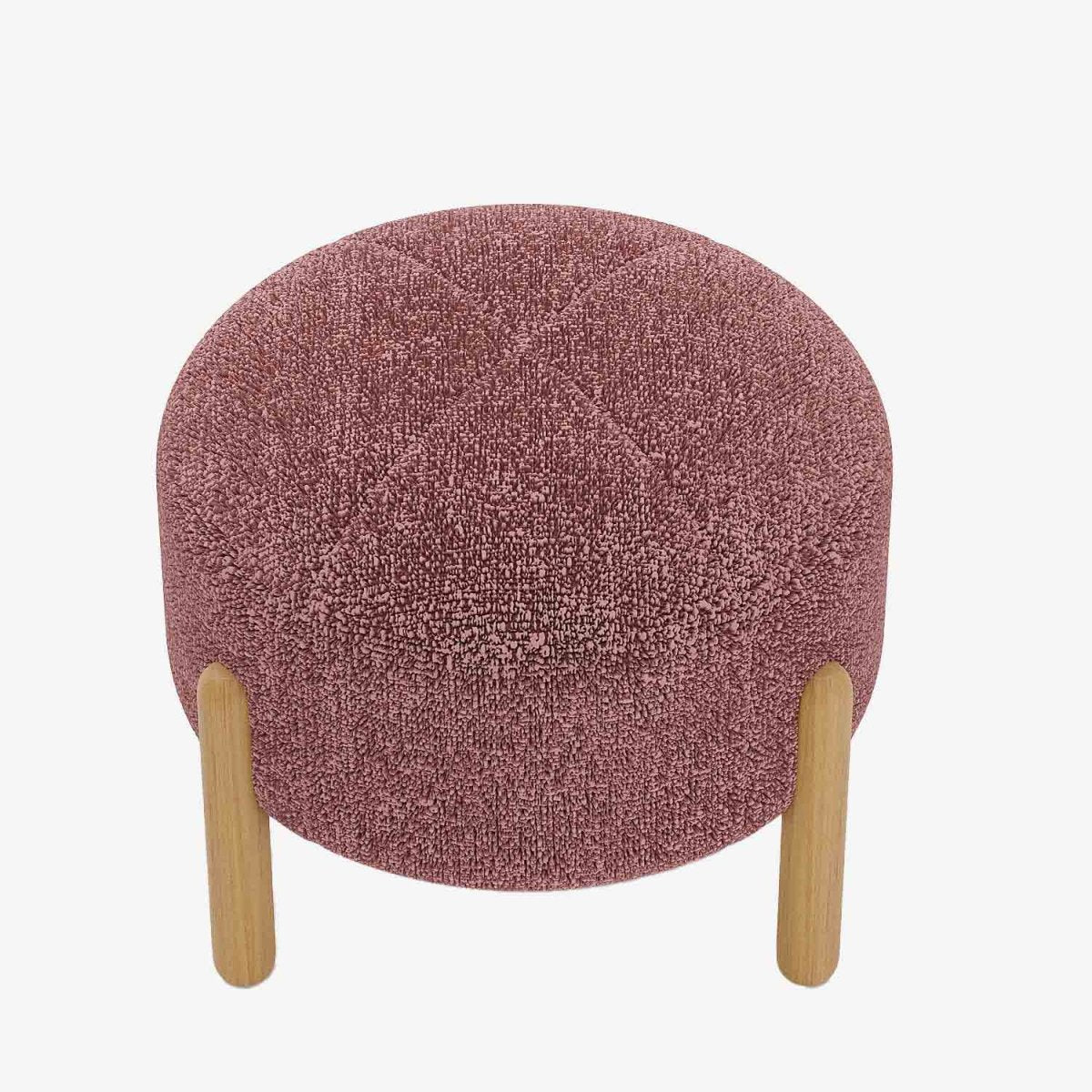Pouf laine bouclée rose & bois Camélia