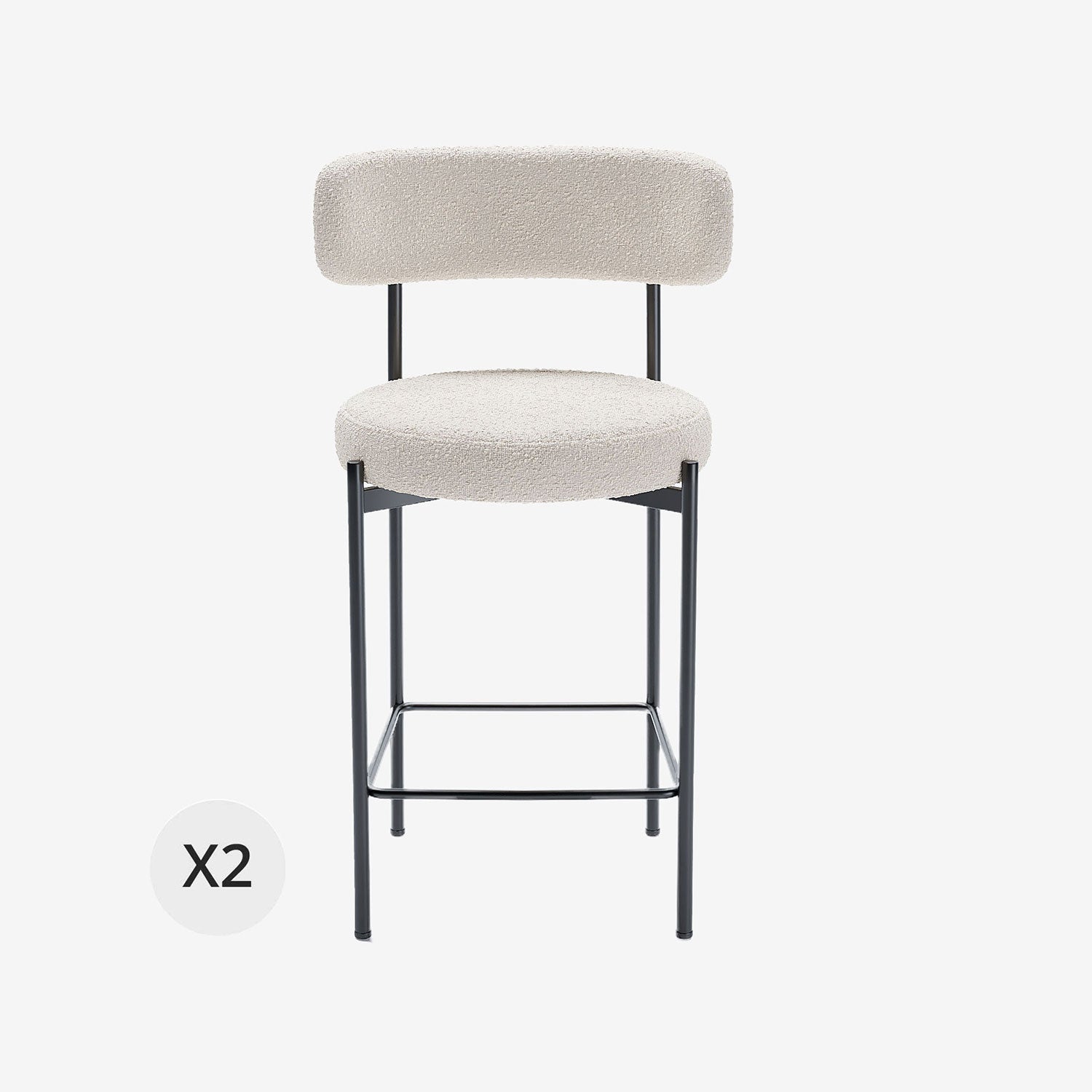 Lot de 2 tabourets de bar bouclette blanche Agathe