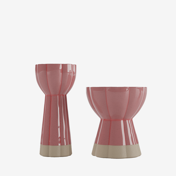 Set de 2 vases design vintage en céramique rose Vienne