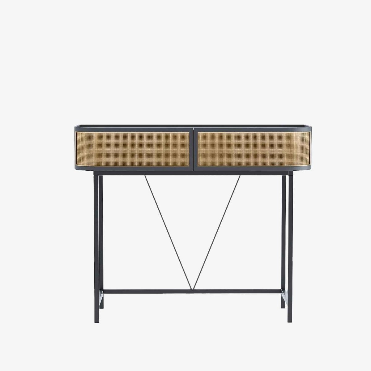 Table console noire avec tiroirs rotin tressé, Daphné
