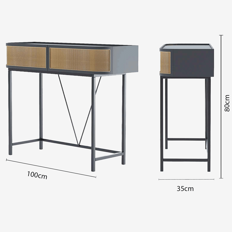 Table console noire avec tiroirs rotin tressé, Daphné