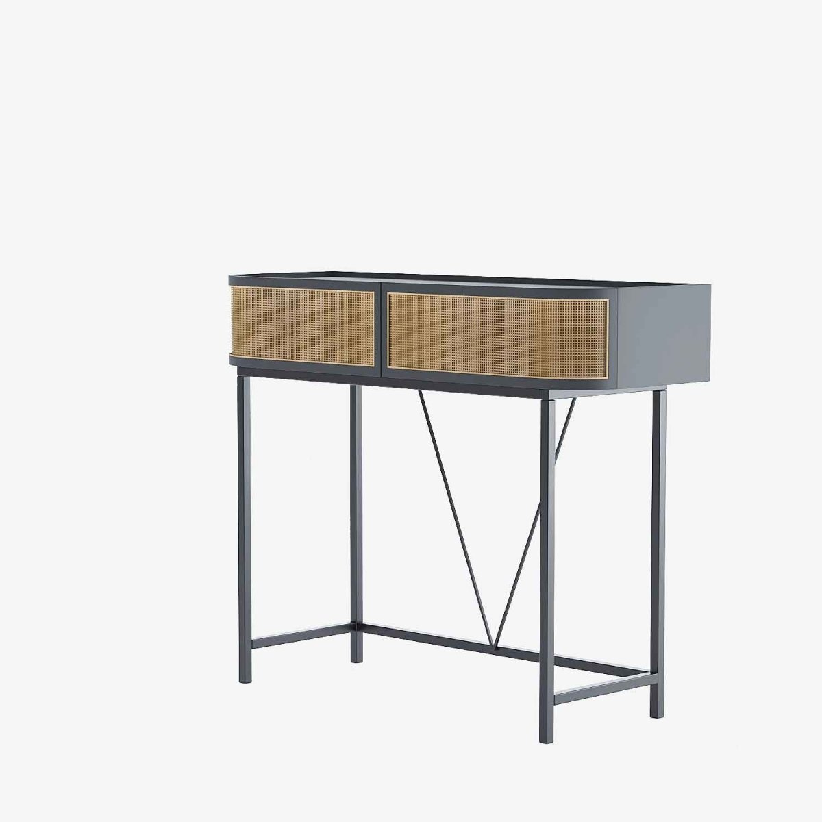 Table console noire avec tiroirs rotin tressé, Daphné