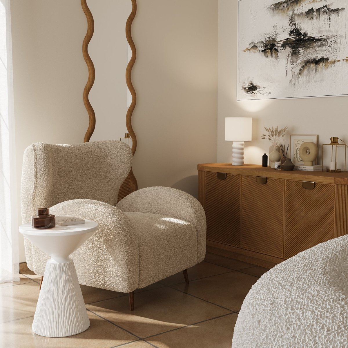 Table d'appoint ronde blanche en ciment Prune