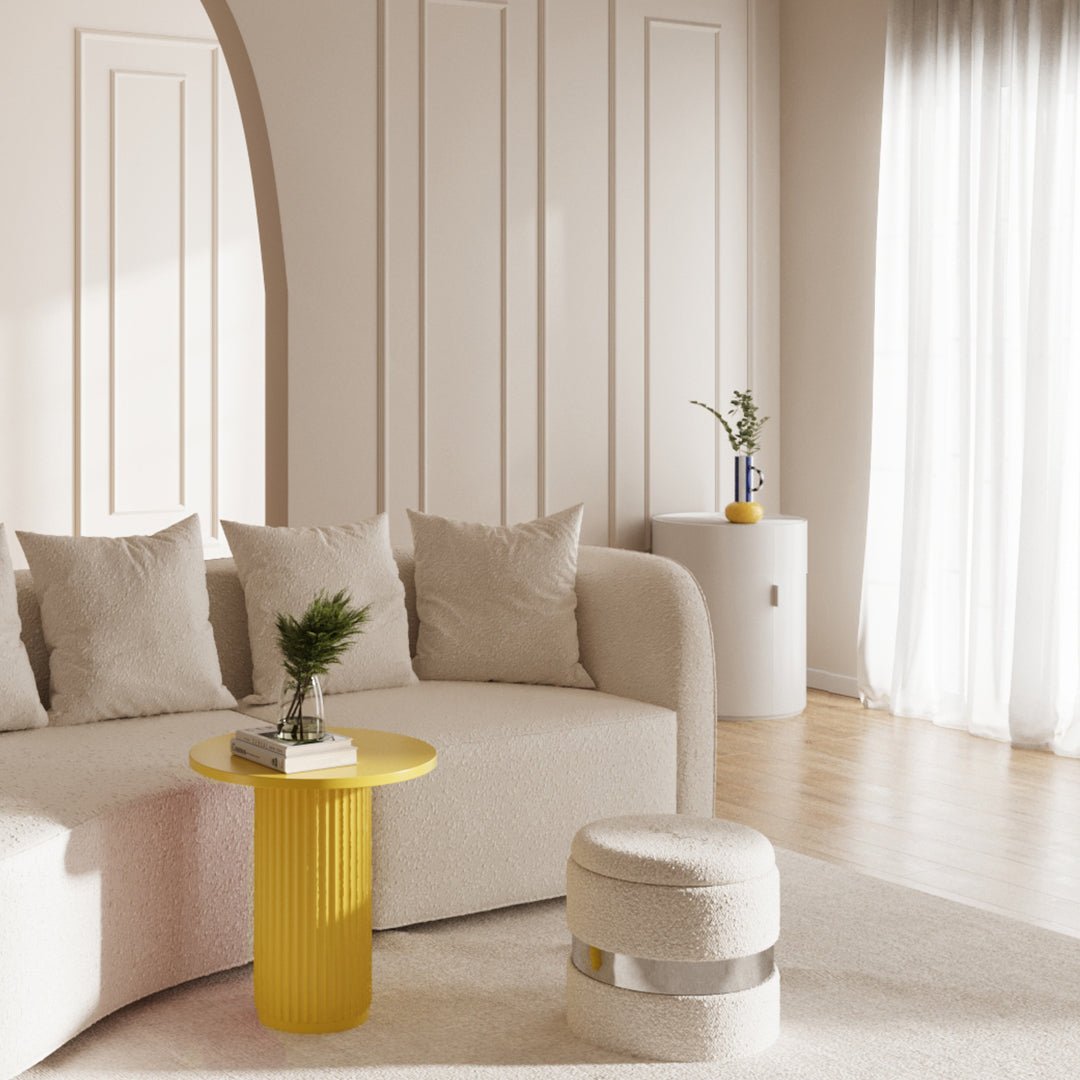 Table d'appoint ronde cannelée Pivoine, jaune