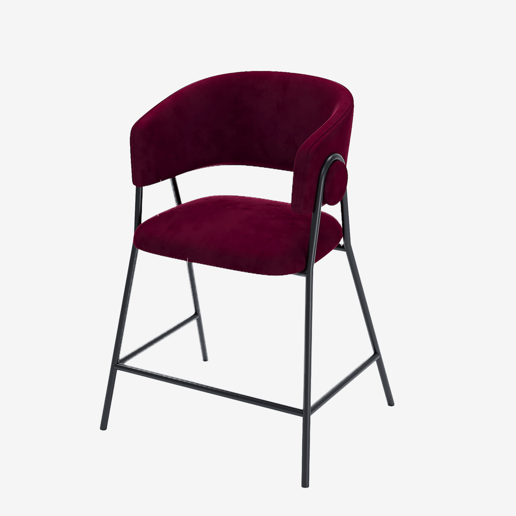 Lot de 2 tabourets de bar avec dossier, velours bordeaux Bonnie