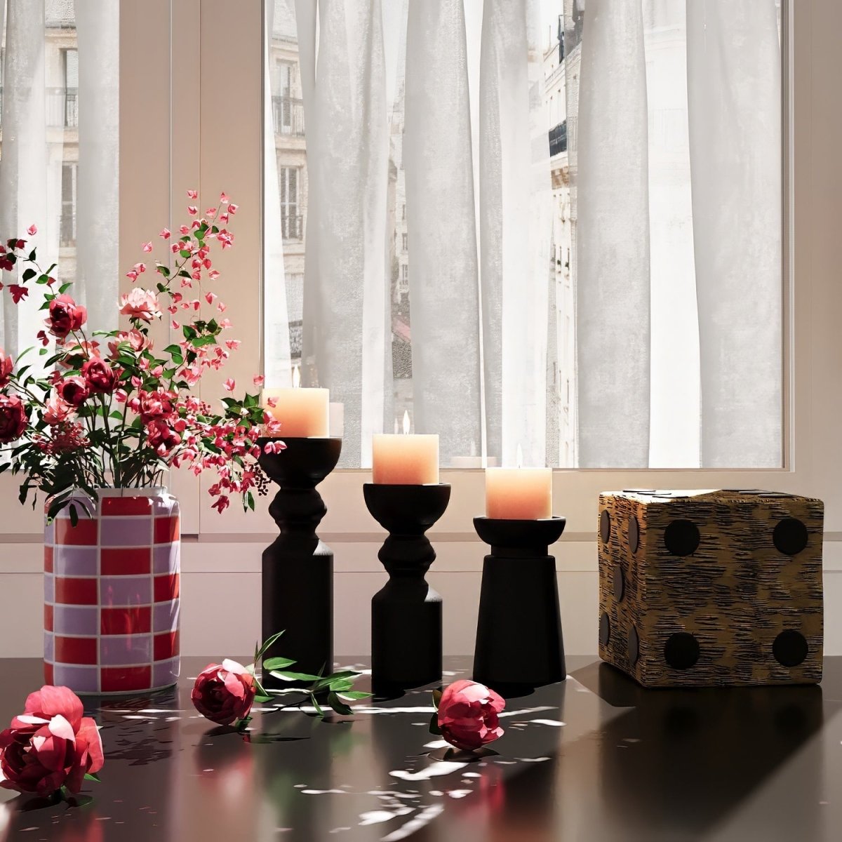 Vase cylindrique à damier céramique rouge Macao