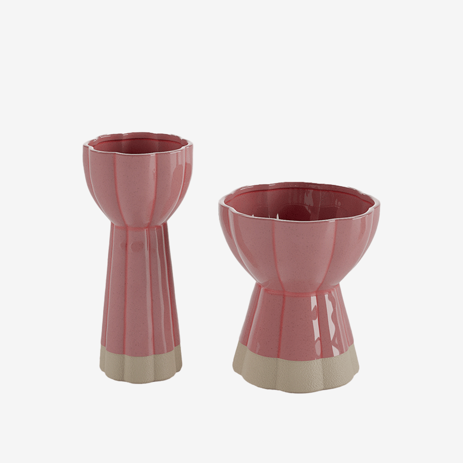 Set de 2 vases design vintage en céramique rose Vienne