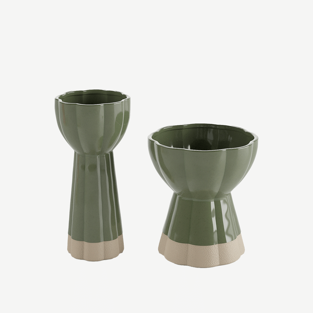 Set de 2 vases design vintage en céramique verte Vienne