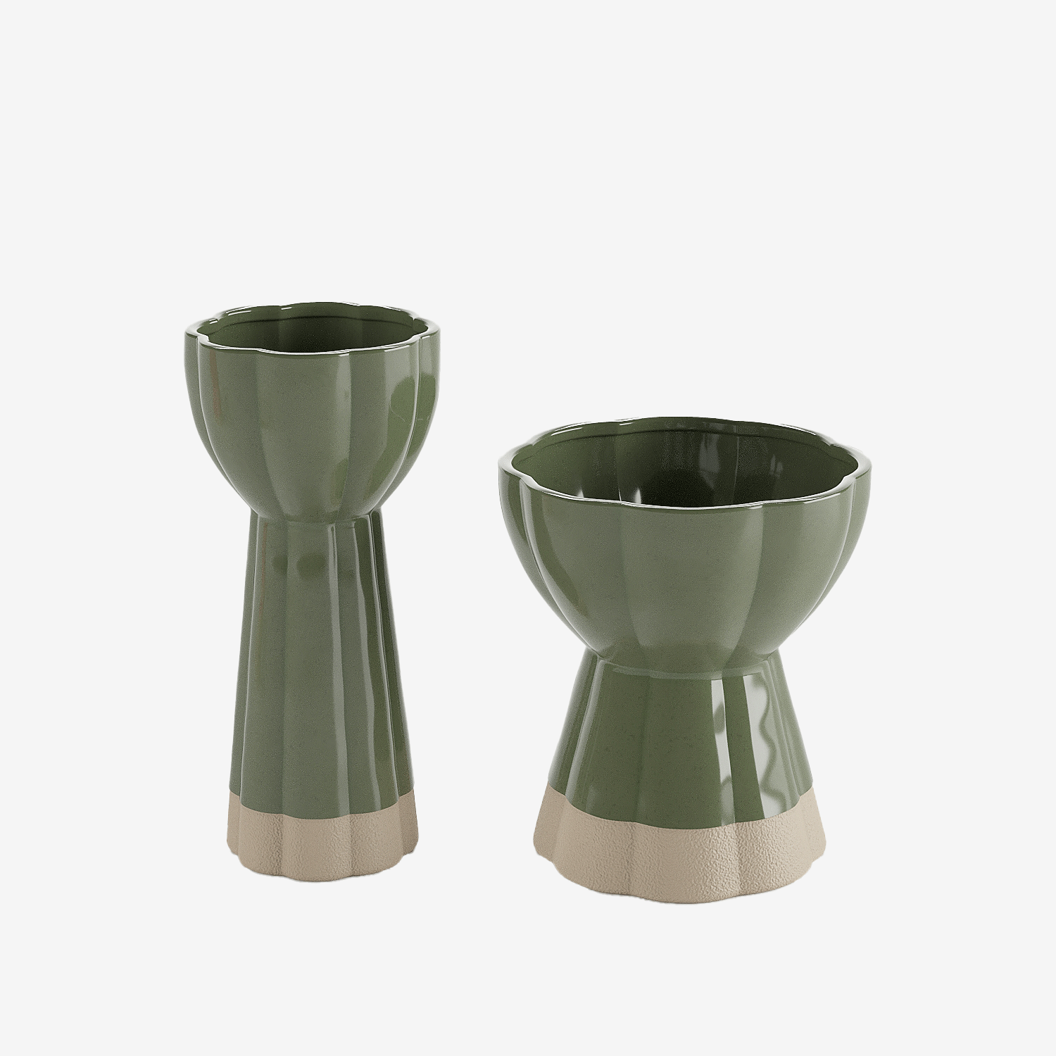 Set de 2 vases design vintage en céramique verte Vienne